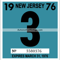 Vintage 1976 New Jersey Windshield Inspection Sticker 3 - March