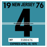 Vintage 1976 New Jersey Windshield Inspection Sticker 4 - April