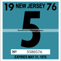 Vintage 1976 New Jersey Windshield Inspection Sticker 5 - May