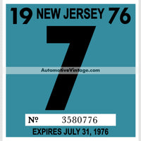 Vintage 1976 New Jersey Windshield Inspection Sticker 7 - July