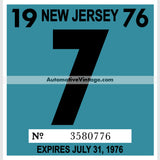 Vintage 1976 New Jersey Windshield Inspection Sticker 7 - July