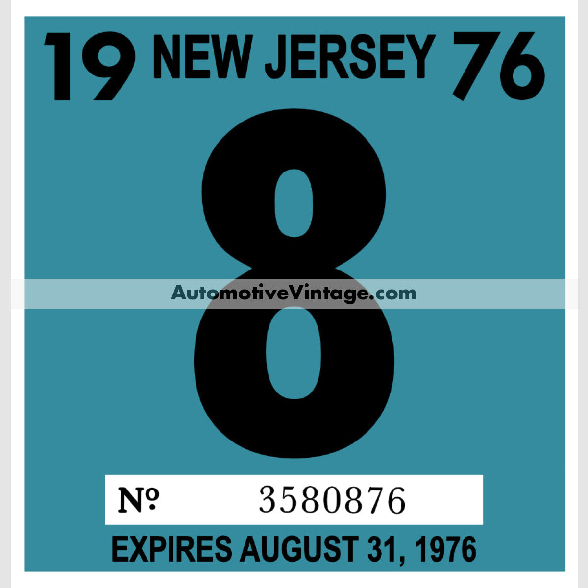 Vintage 1976 New Jersey Windshield Inspection Sticker 8 - August