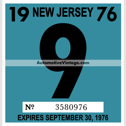 Vintage 1976 New Jersey Windshield Inspection Sticker 9 -September