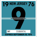 Vintage 1976 New Jersey Windshield Inspection Sticker 9 -September