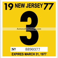 Vintage 1977 New Jersey Windshield Inspection Sticker 3 - March