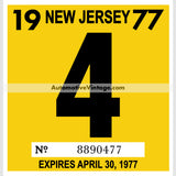 Vintage 1977 New Jersey Windshield Inspection Sticker 4 - April