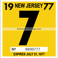 Vintage 1977 New Jersey Windshield Inspection Sticker 7 - July