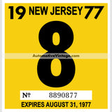 Vintage 1977 New Jersey Windshield Inspection Sticker 8 - August