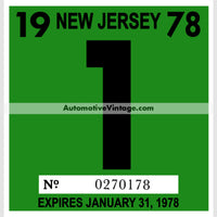 Vintage 1978 New Jersey Windshield Inspection Sticker 1 - January