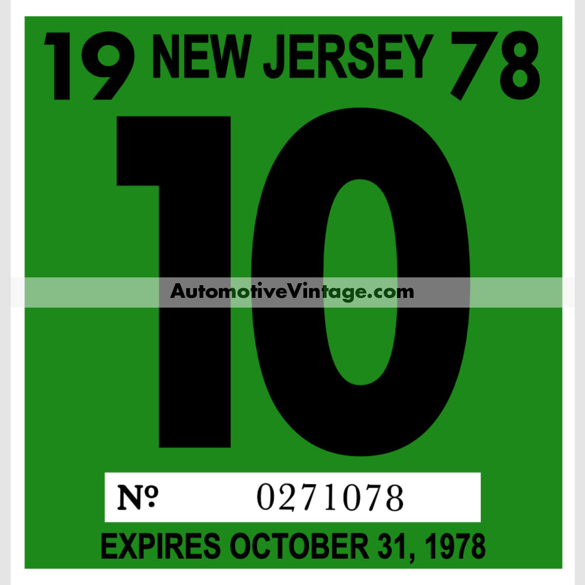Vintage 1978 New Jersey Windshield Inspection Sticker 10 - October