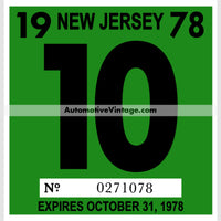 Vintage 1978 New Jersey Windshield Inspection Sticker 10 - October