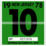 Vintage 1978 New Jersey Windshield Inspection Sticker 10 - October