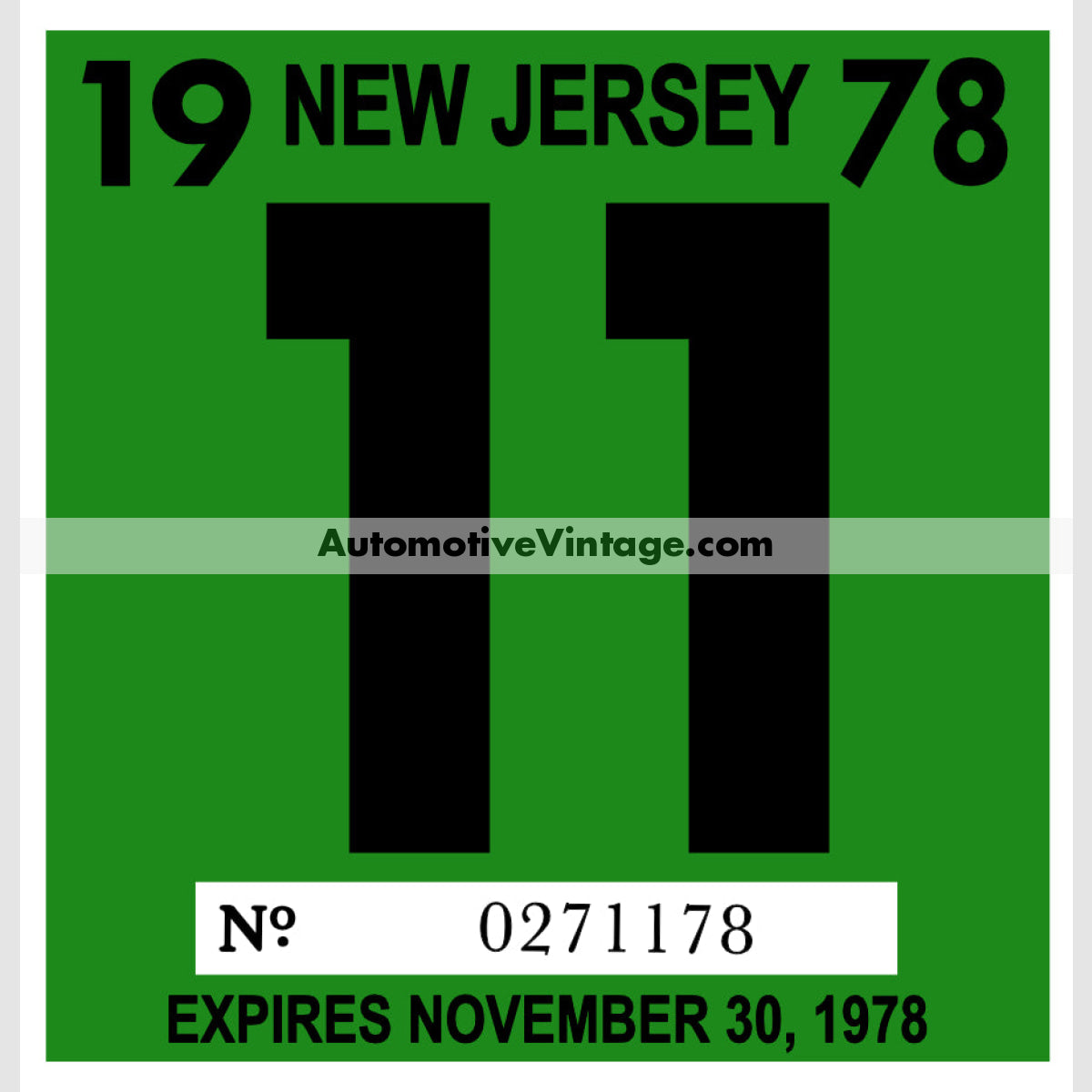 Vintage 1978 New Jersey Windshield Inspection Sticker 11 - November