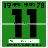 Vintage 1978 New Jersey Windshield Inspection Sticker 11 - November