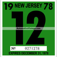 Vintage 1978 New Jersey Windshield Inspection Sticker 12 - December