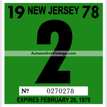 Vintage 1978 New Jersey Windshield Inspection Sticker 2 - February