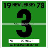 Vintage 1978 New Jersey Windshield Inspection Sticker 3 - March