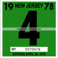 Vintage 1978 New Jersey Windshield Inspection Sticker 4 - April