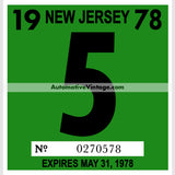 Vintage 1978 New Jersey Windshield Inspection Sticker 5 - May