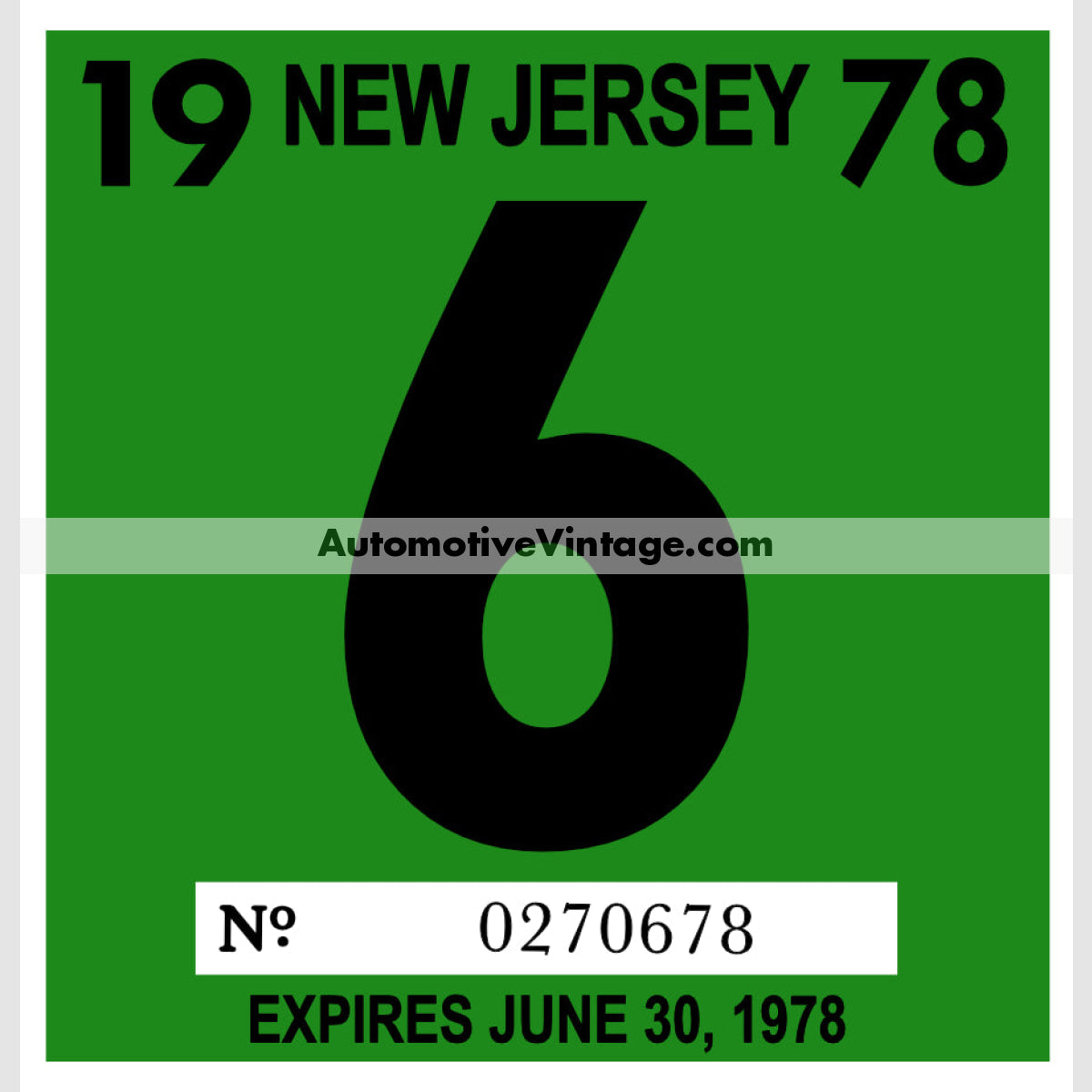 Vintage 1978 New Jersey Windshield Inspection Sticker 6 - June