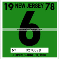 Vintage 1978 New Jersey Windshield Inspection Sticker 6 - June