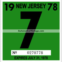 Vintage 1978 New Jersey Windshield Inspection Sticker 7 - July