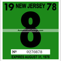 Vintage 1978 New Jersey Windshield Inspection Sticker 8 - August