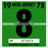 Vintage 1978 New Jersey Windshield Inspection Sticker 8 - August