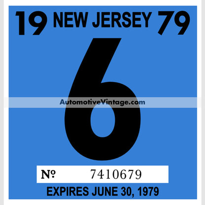 Vintage 1979 New Jersey Windshield Inspection Sticker 6 - June