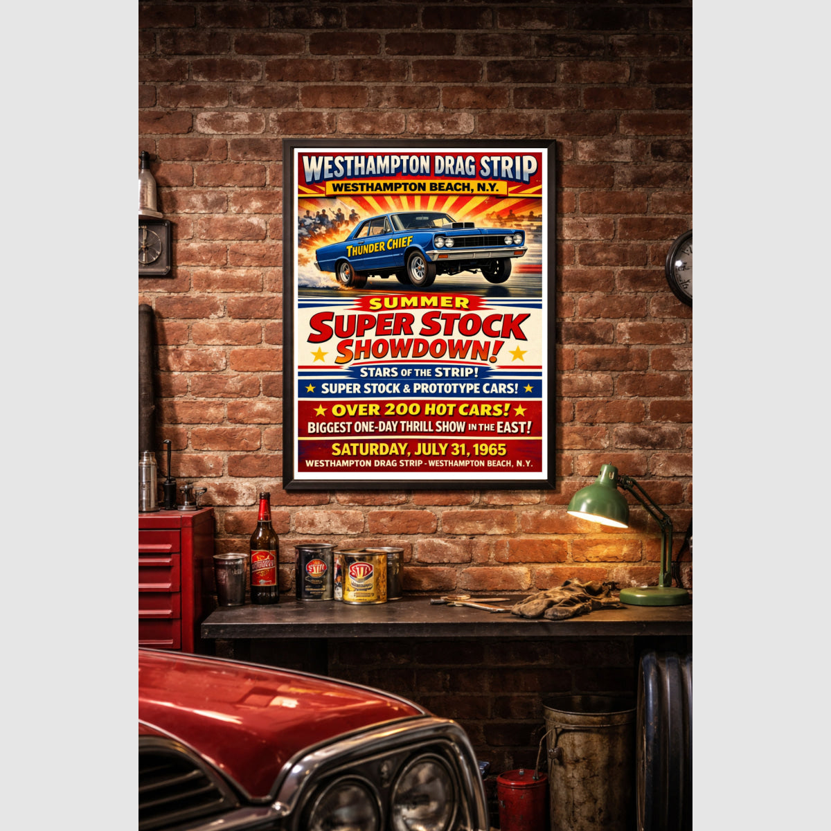 Westhampton Drag Strip New York Vintage Style Drag Racing Advertisement Drag Racing Advertisement Poster