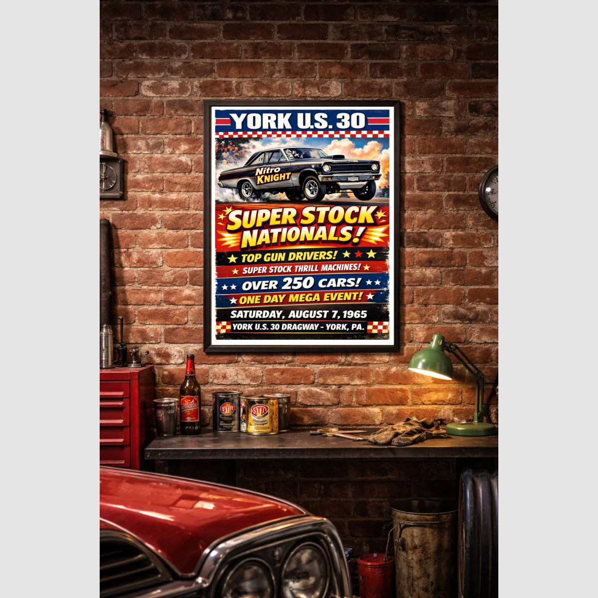 York US 30 Dragway Pennsylvania Vintage Style Drag Racing Advertisement Drag Racing Advertisement Poster