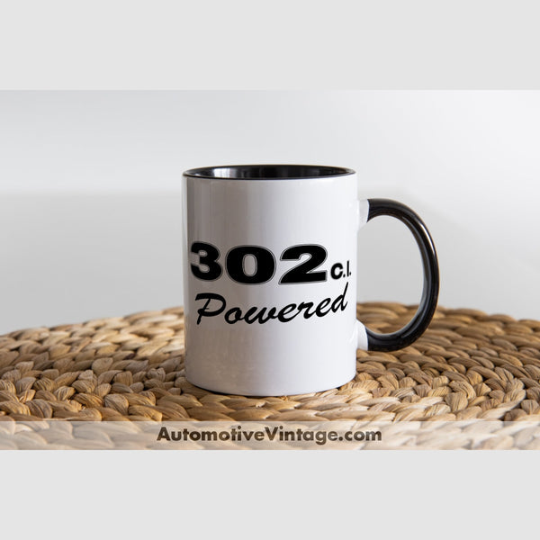 Ford 302 C.i. Powered Engine Size Coffee Mug Black & White Two Tone