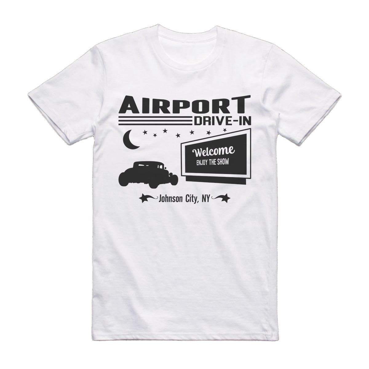 Airport Drive-In Johnson City New York Movie Theater T-Shirt White / S Drive In T-Shirt