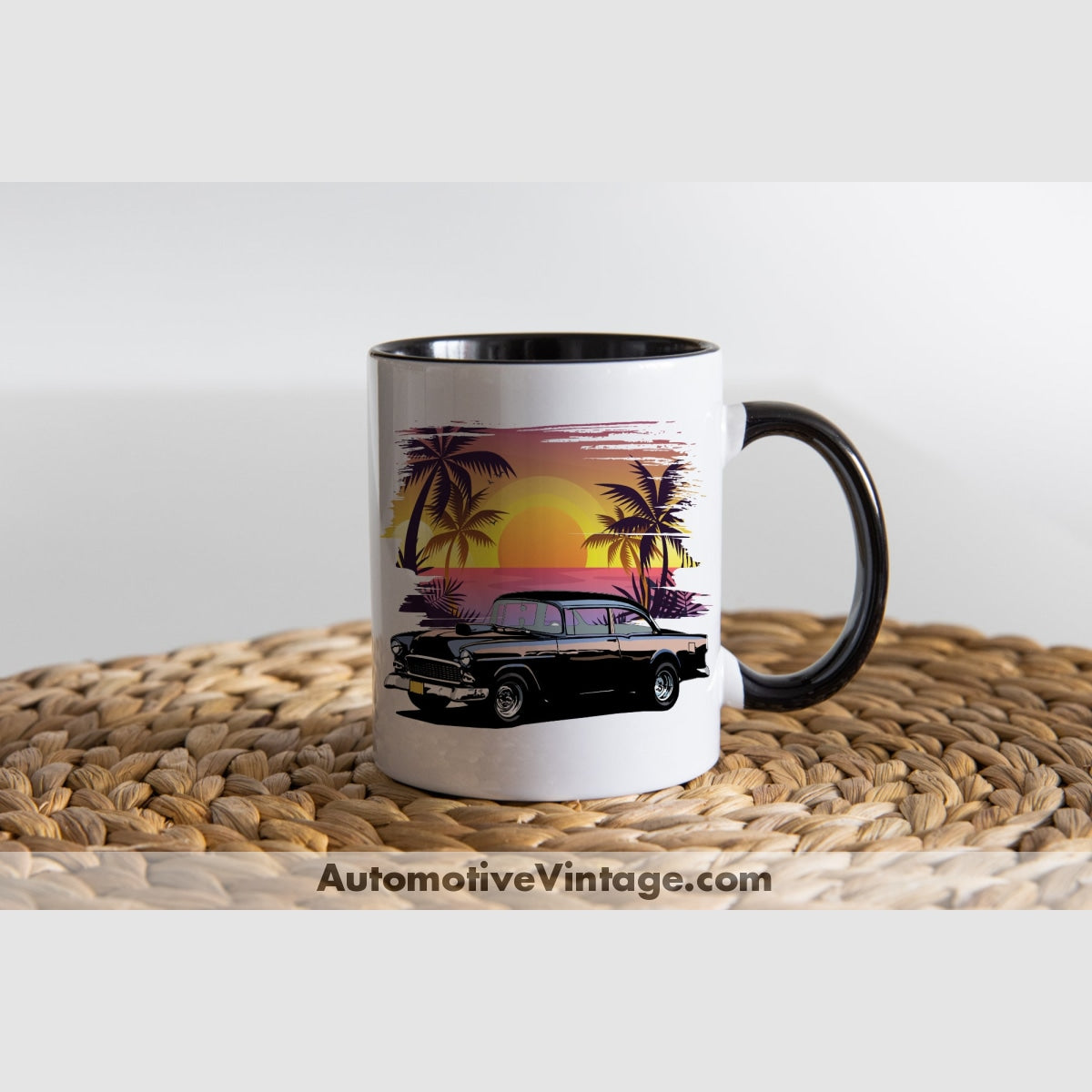 American Graffiti 1955 Chevy Famous Car Coffee Mug Black & White Two Tone
