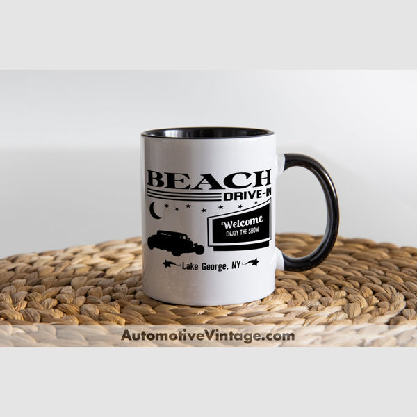 Beach Drive-In Lake George New York Coffee Mug Black & White Two Tone Movie