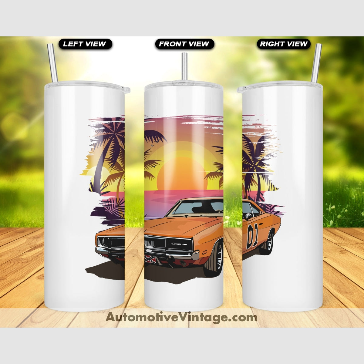 Dukes Of Hazzard General Lee Charger Famous Car Sunset Drink Tumbler Tumblers