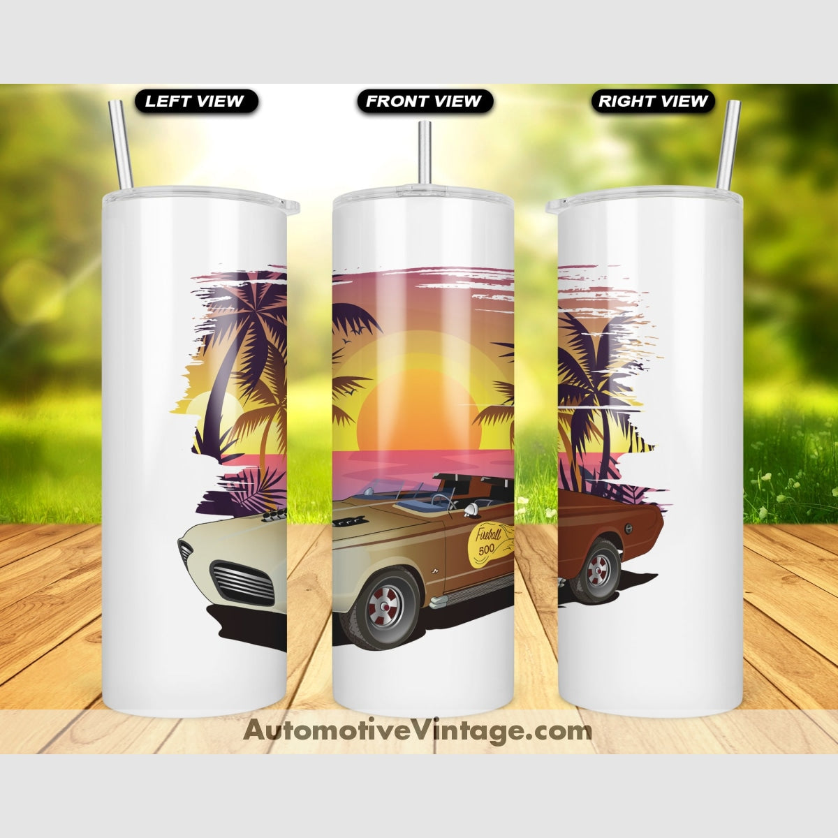 Firebal 500 Plymouth Barracuda Famous Car Sunset Drink Tumbler Tumblers