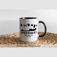 Islip Speedway New York Drag Racing Coffee Mug Black & White Two Tone