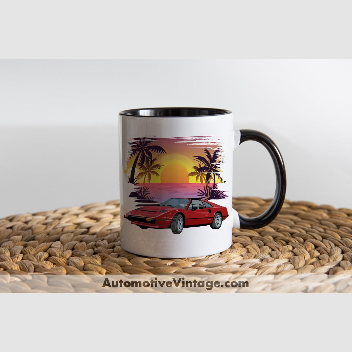 Magnum Pi Ferrari Famous Car Coffee Mug Black & White Two Tone