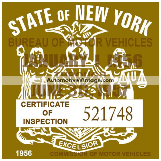 Vintage 1956 New York Windshield Inspection Sticker