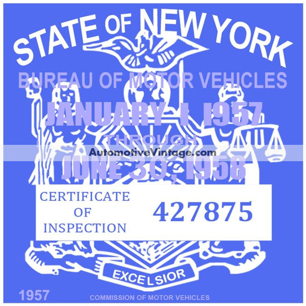 Vintage 1957 New York Windshield Inspection Sticker