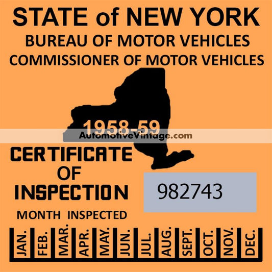 Vintage 1958-59 New York Windshield Inspection Sticker
