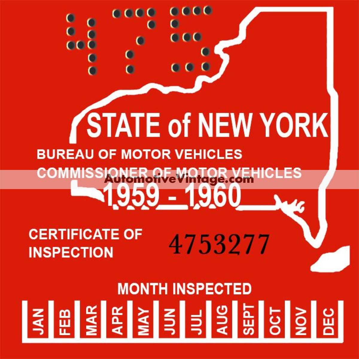 Vintage 1959-60 New York Windshield Inspection Sticker
