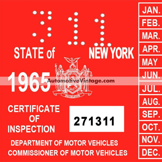 Vintage 1965 New York Windshield Inspection Sticker