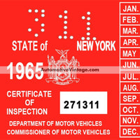Vintage 1965 New York Windshield Inspection Sticker
