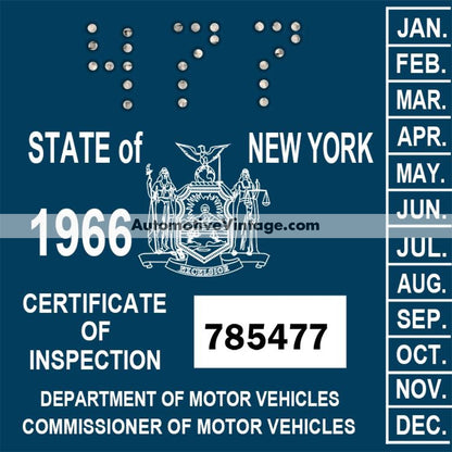 Vintage 1966 New York Windshield Inspection Sticker