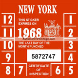 Vintage 1968 New York Windshield Inspection Sticker