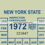 Vintage 1972 New York Windshield Inspection Sticker