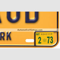 New York 1973 Vintage License Plate Registration Sticker