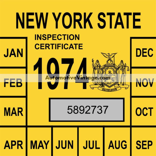 Vintage 1974 New York Windshield Inspection Sticker